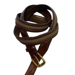 Brighton Men Genuine Leather Woven Belt Antique Brass Metal Size 52 Casual Brown